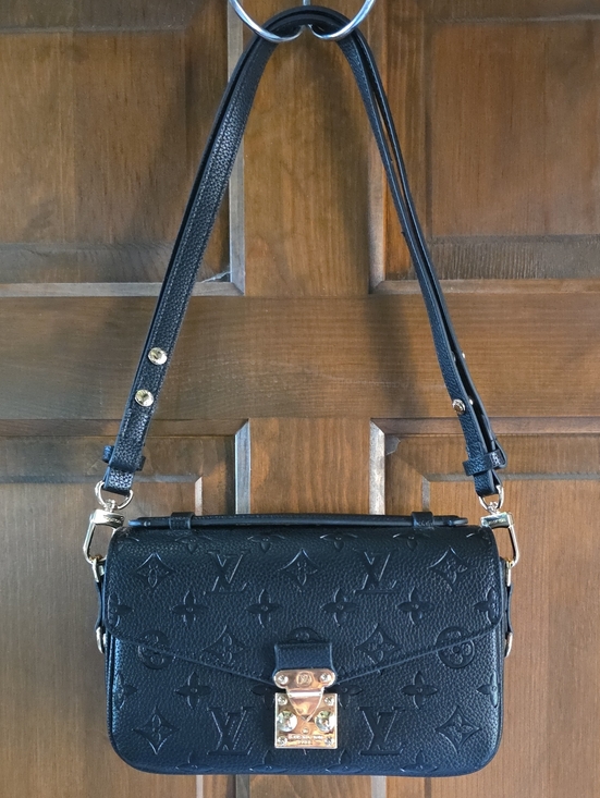 Handbags - Black Embossed Leather Crossbody Bag with Gold Lock And Adjustable Strap Lk New